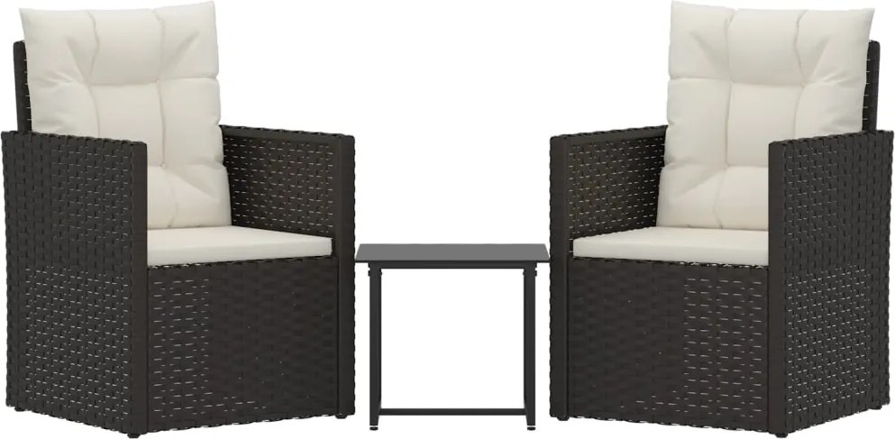 vidaXL Set mobilier de exterior cu perne, 3 piese, negru, poliratan