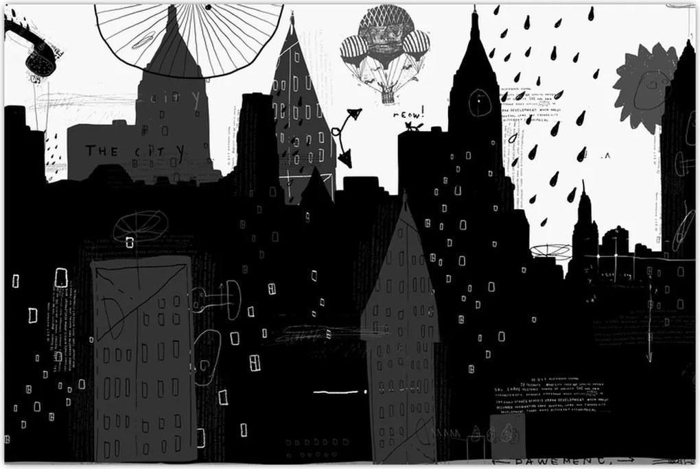 Tablou - Oraș cu inscripții și modele (90x60 cm)