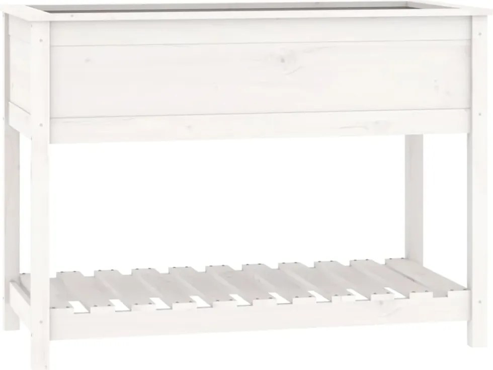 vidaXL Jardinieră cu raft, alb, 111,5x54x81 cm, lemn masiv de pin