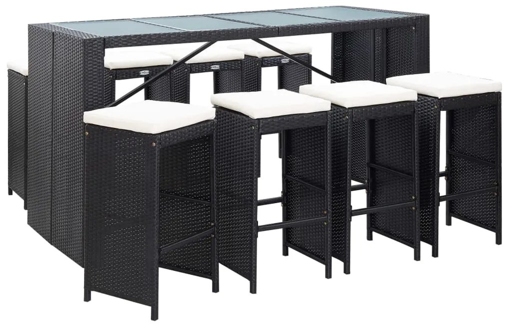 vidaXL Set mobilier de bar de exterior, negru, poliratan