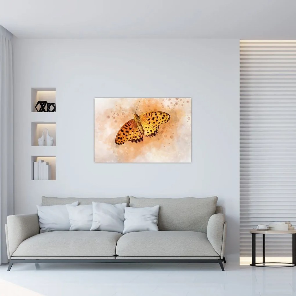 Tablou - Fluture portocaliu, aquarelă (90x60 cm)