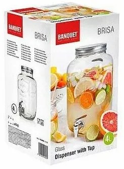 Recipient de sticlă Banquet cu supapă BRISA,  4 l