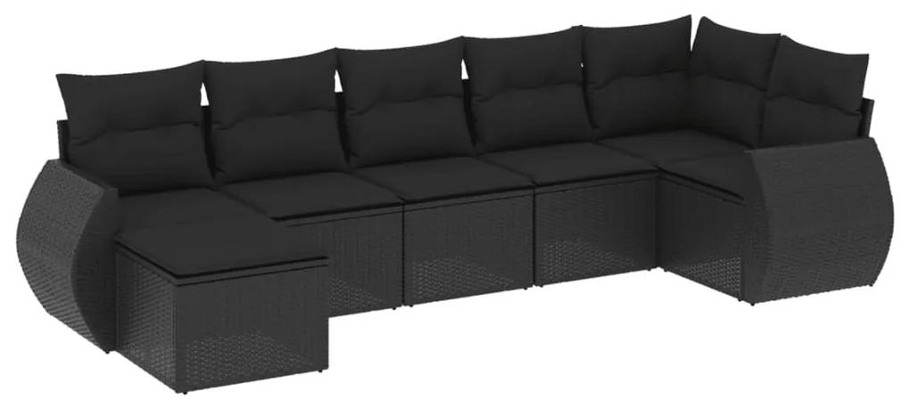 3254012 vidaXL Set canapele de grădină cu perne, 7 piese, negru, poliratan