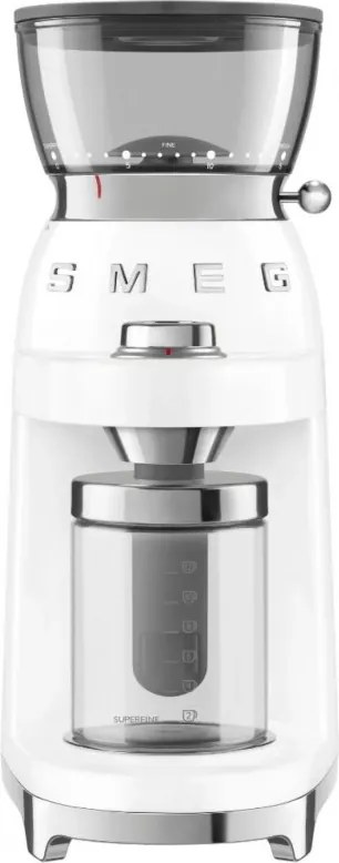 Rasnita de cafea Smeg CGF03WHEU, 150 W, 240 g, Sistem de rotire si blocare, Functie manuala, Alb
