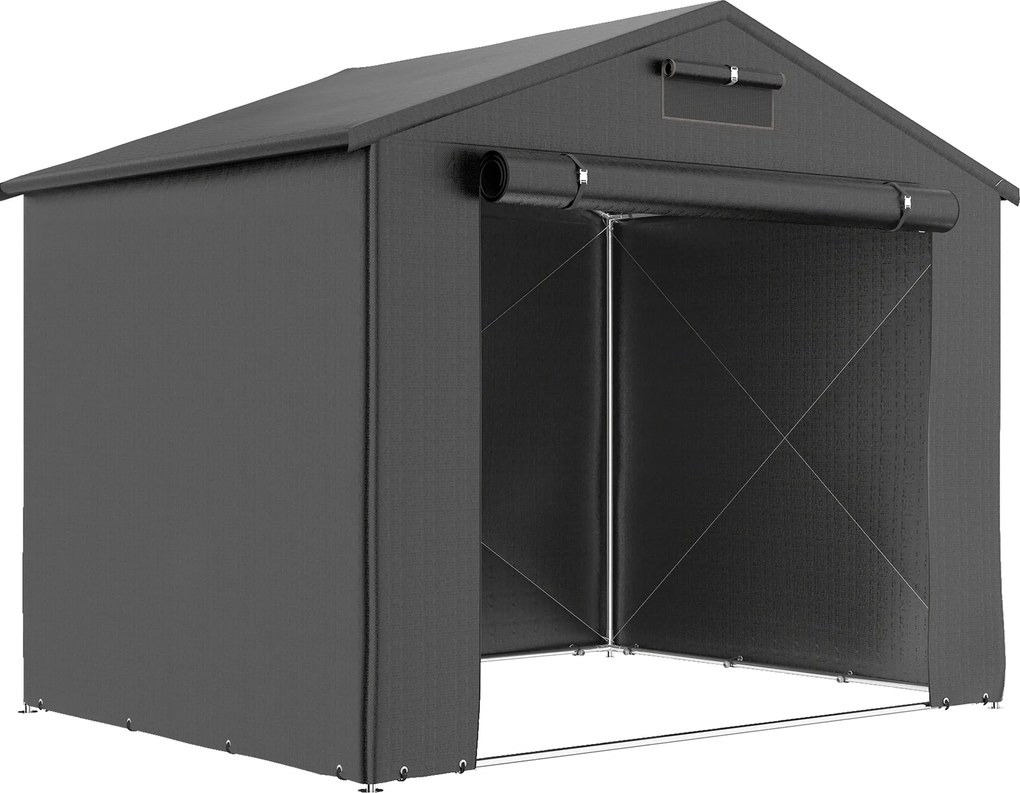 Outsunny Cort-garaj 2,5 x 1,8 m, rezistent la apă, cort-garaj cu ușă cu fermoar rulabil, ferestre de ventilație, gri închis | Aosom Romania