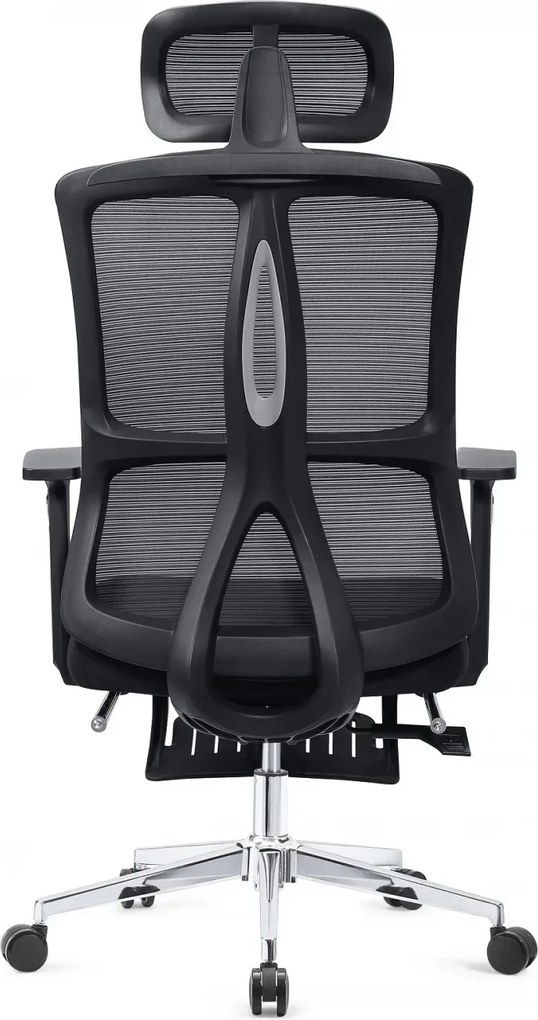 RESIGILAT- Scaun ergonomic, spatar Mesh, sezut textil, tetiera reglabila inaltime, suport picioare, baza metalica, inaltime reglabila, Negru