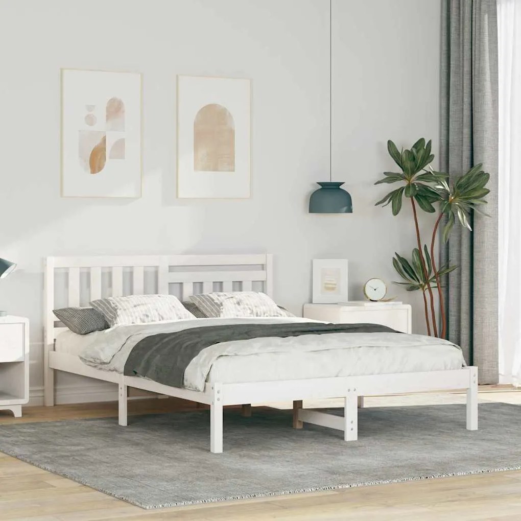 vidaXL Cadru de pat cu headboard Alb 120 x 200 cm Lemn de pin masiv