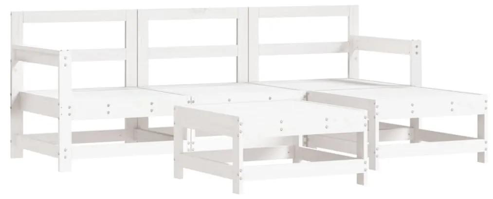 3186180 vidaXL Set mobilier relaxare de grădină 5 piese alb lemn masiv de pin