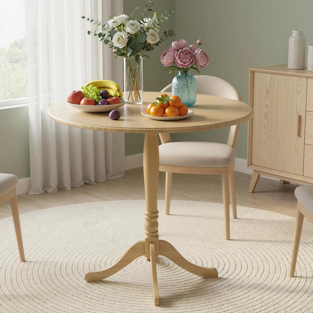 HOMCOM Masă rotundă pentru 4 persoane Ø 80 cm, masă de bucătărie, picior din oțel, stil modern, lemn natural | Aosom Romania