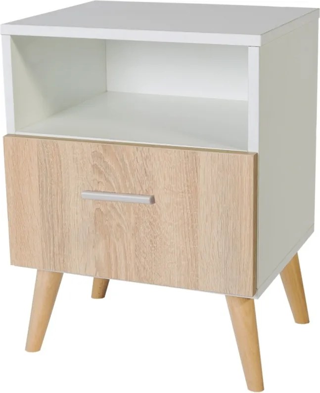 Noptiera cu sertar, 40x53x37 cm, Logan, ADRK Furniture (Culoare: Alb / Gri)