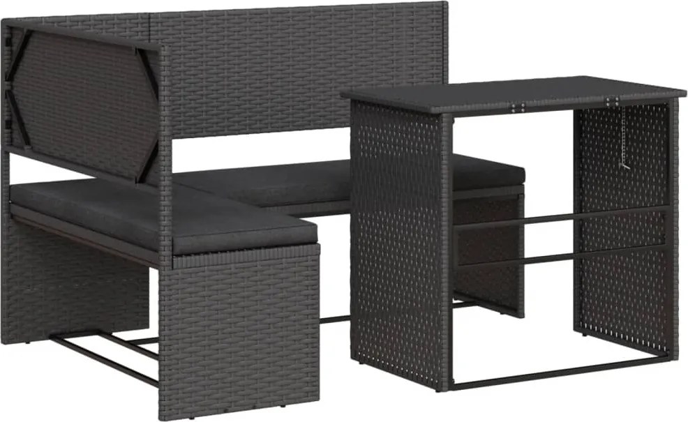 vidaXL Canapea de grădină cu masă/perne, formă de L, poliratan negru