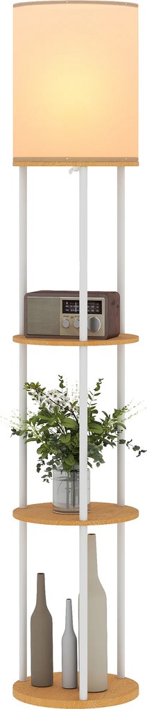 HOMCOM Lampă de podea cu rafturi cu 3 temperaturi de culoare telecomandă pentru living dormitor birou lemn natural | Aosom Romania