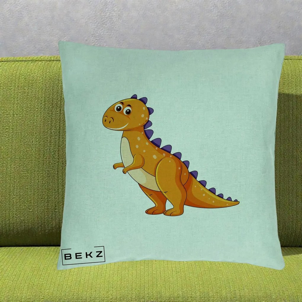 Perna Decorativa T-Rex Portocaliu, 40x40 cm, Verde Menta, Husa Detasabila, Perna Inclusa, BEKZ®