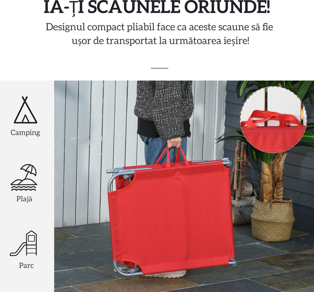 Outsunny Șezlong Pliabil cu Spătar Reglabil în 5 Poziții, Șezlong de Grădină cu Structură din Metal și Material Oxford, pentru Plajă, Piscină, Grădină, 187x55x24cm, Roșu | Aosom Romania