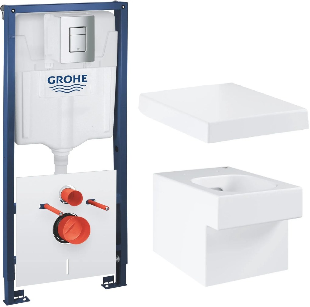 Set vas WC Grohe Cube Ceramic 3924500H, cadru încastrat cu buton și sigiliu Grohe Solido 39930000, 39488000