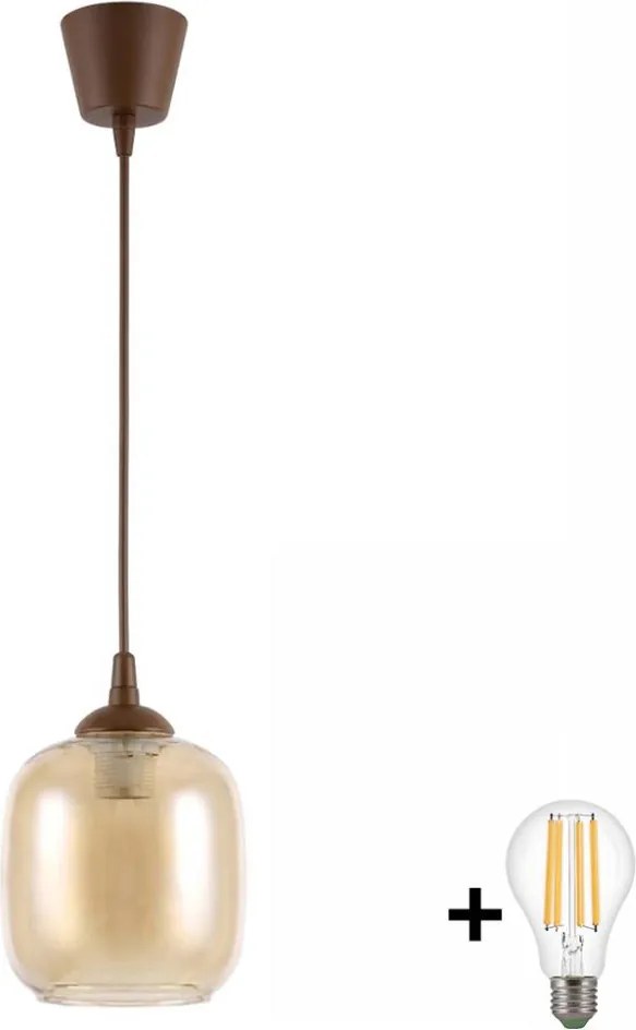 Brilagi - Candelabru LED suspendat pe cablu R GLASS 1xE27/60W/230V Ø 14 cm maro/maro fumuriu