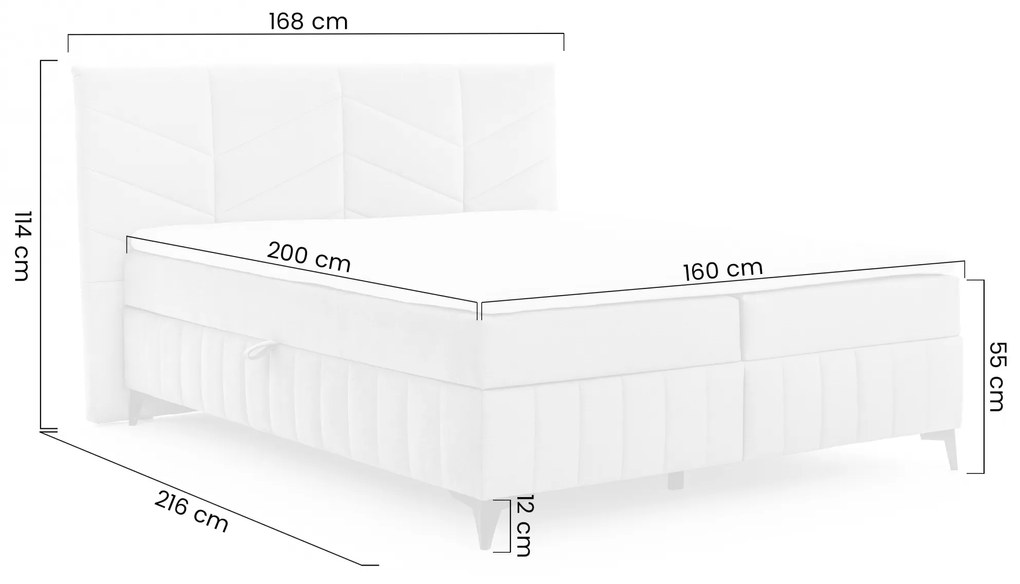 Pat boxspring Penia 160x200 cu spațiu de depozitare - catifea cenușie hidrofobă Element 24