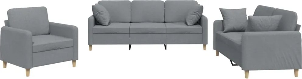 vidaXL Set de canapele cu perne, 3 piese, gri deschis, textil