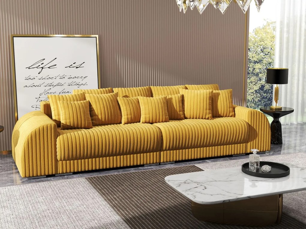 Canapea extensibilă dumonde cu 2 lăzi de depozitare si sezut confortabil din spuma high-density, Verona Ambiance Mustar 310x100 cm