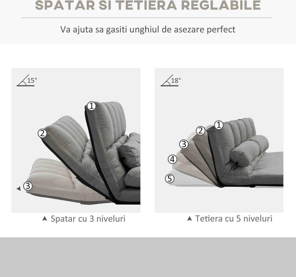 HOMCOM Divan de Podea 2 în 1 cu Spătar Reglabil în 7 Niveluri și Perne, 130x73x60 cm, Gri Carbonizat | Aosom Romania
