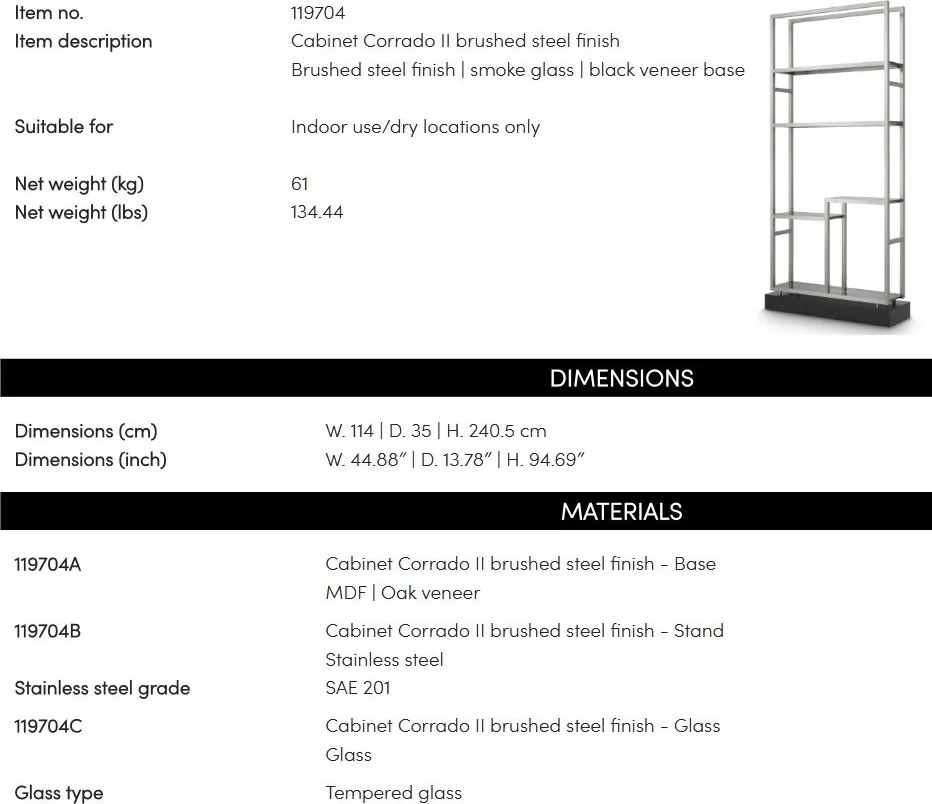 Raft design LUX, Otel Periat, Sticla Fumurie, Corrado II