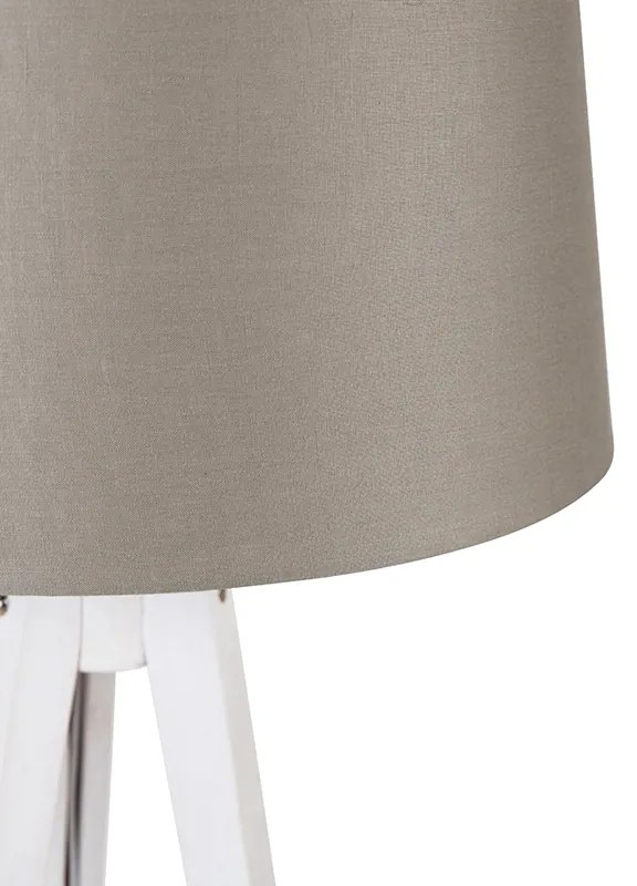 Trepied modern alb cu abajur din in taupe 45 cm - Tripod Classic