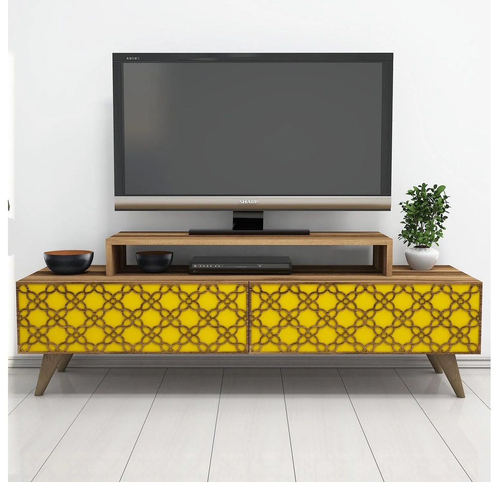 Masă TV/Dulap Clementine (Nuc + Galben). 1088569