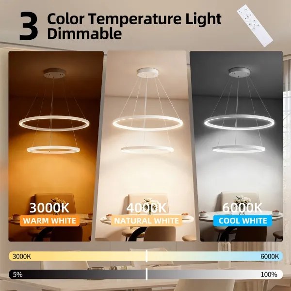 Brilagi - Lustră LED PORTOFINO, dimabilă, suspendată pe cablu, 98 W, 230 V, Ø 80 cm, albă + telecomandă