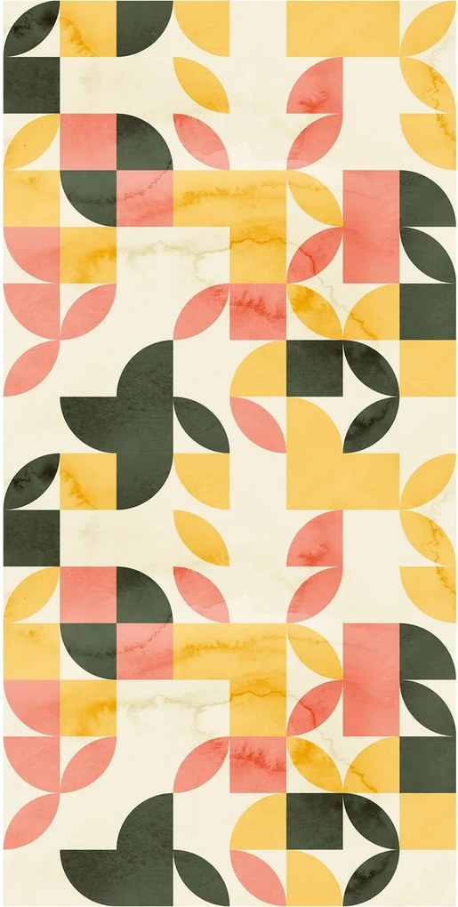 Tapet - Model geometric retro în verde-galben