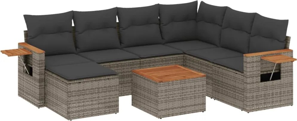 vidaXL Set canapele de grădină cu perne, 8 piese, gri, poliratan