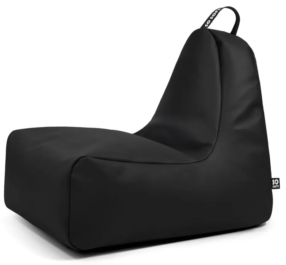 Fotoliu puf pentru copii negru cu tapițerie din imitație de piele Chill M – So Soft?
