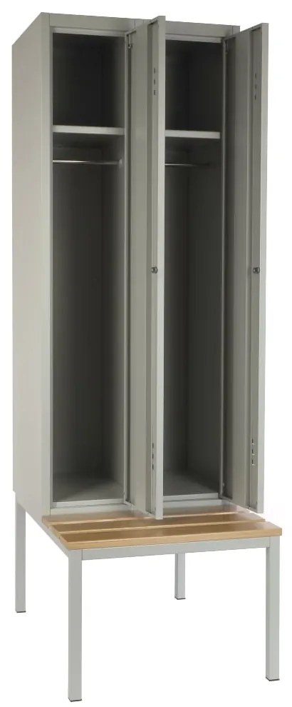 Dulap metalic cu bancă, 60 x 85 x 185 cm, închidere cilindră, gri - RAL 7035