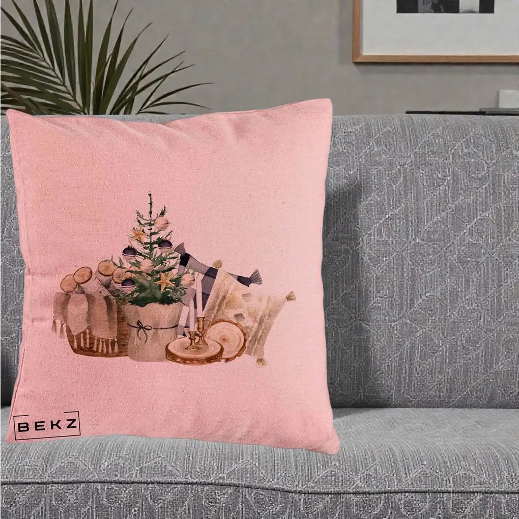 Perna Decorativa Colt Cozy de Craciun Boho, 40x40 cm, Roz, Husa Detasabila, Perna Inclusa, BEKZ®