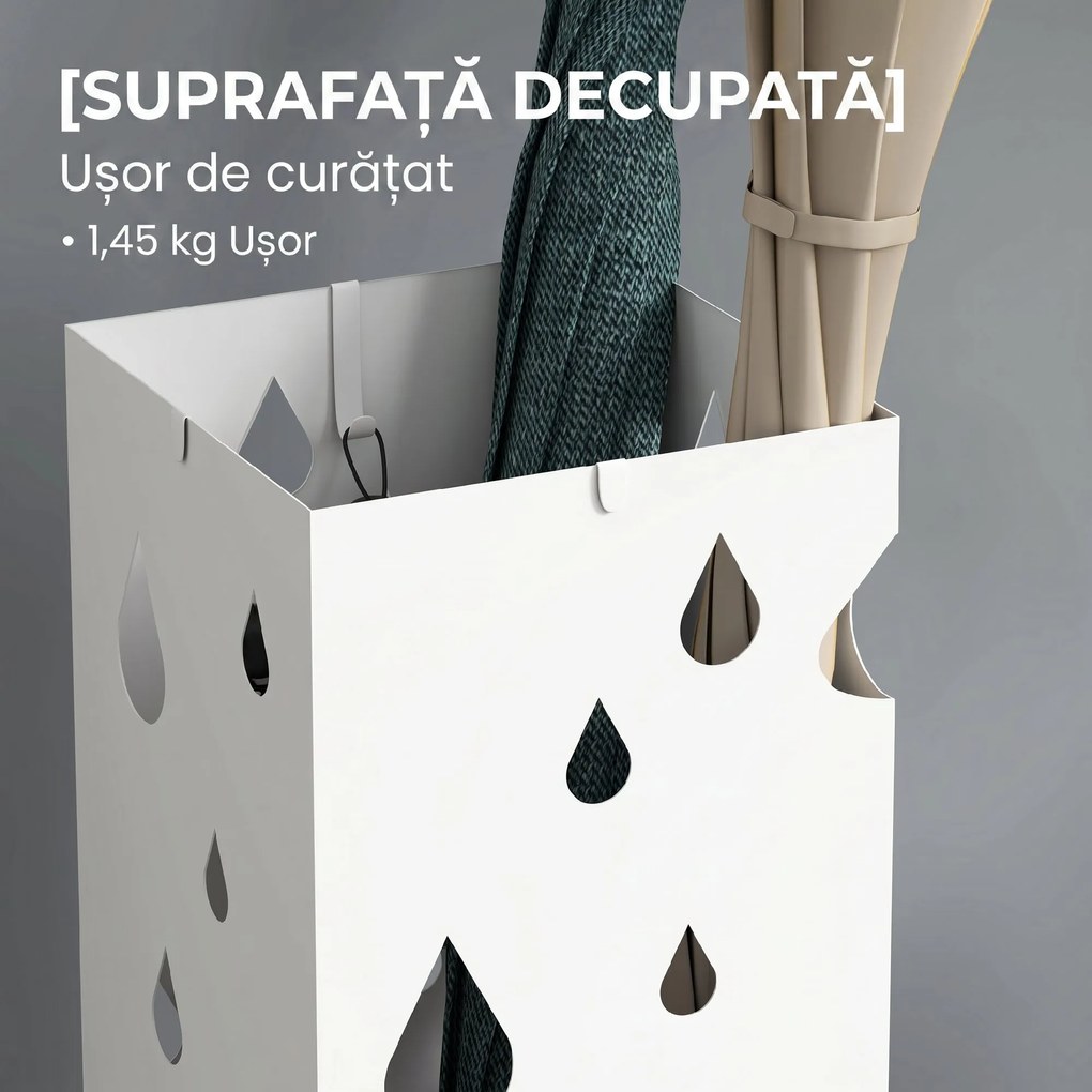 HOMCOM Suport pentru Umbrele din Metal cu 4 Cârlige, Suport pentru Umbrele cu Design Modern, 15,5x15,5x41 cm, Alb | Aosom Romania