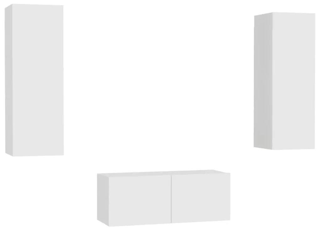 3078658 vidaXL Set dulapuri TV, 3 piese, alb, lemn prelucrat