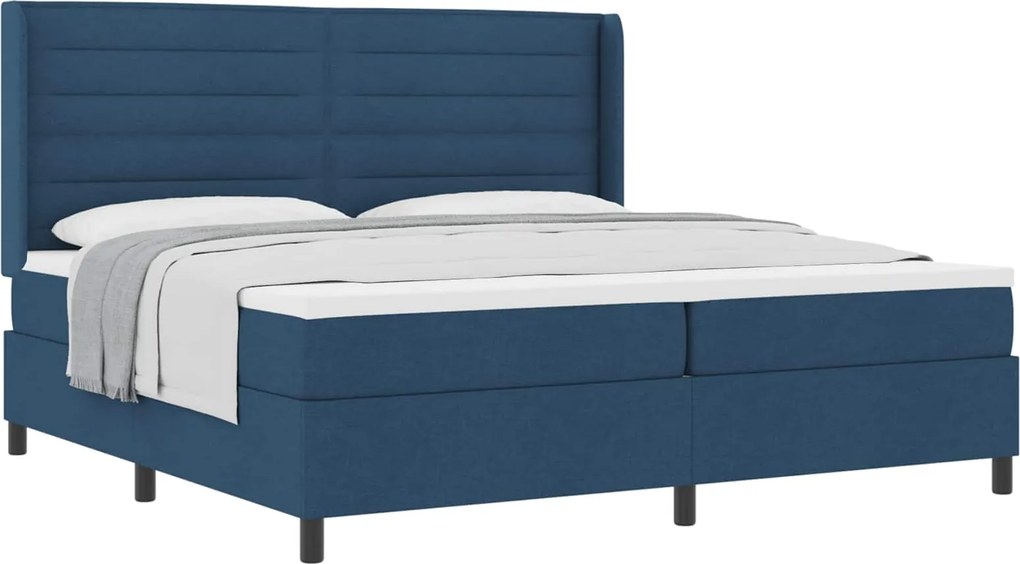 vidaXL Pat cu arcuri cu saltea albastru 200 x 200 cm țesătură