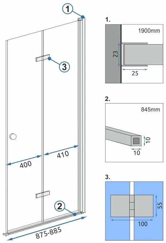 Usa pliabila de dus Fold N2 Modul Negru 90cm, Rea