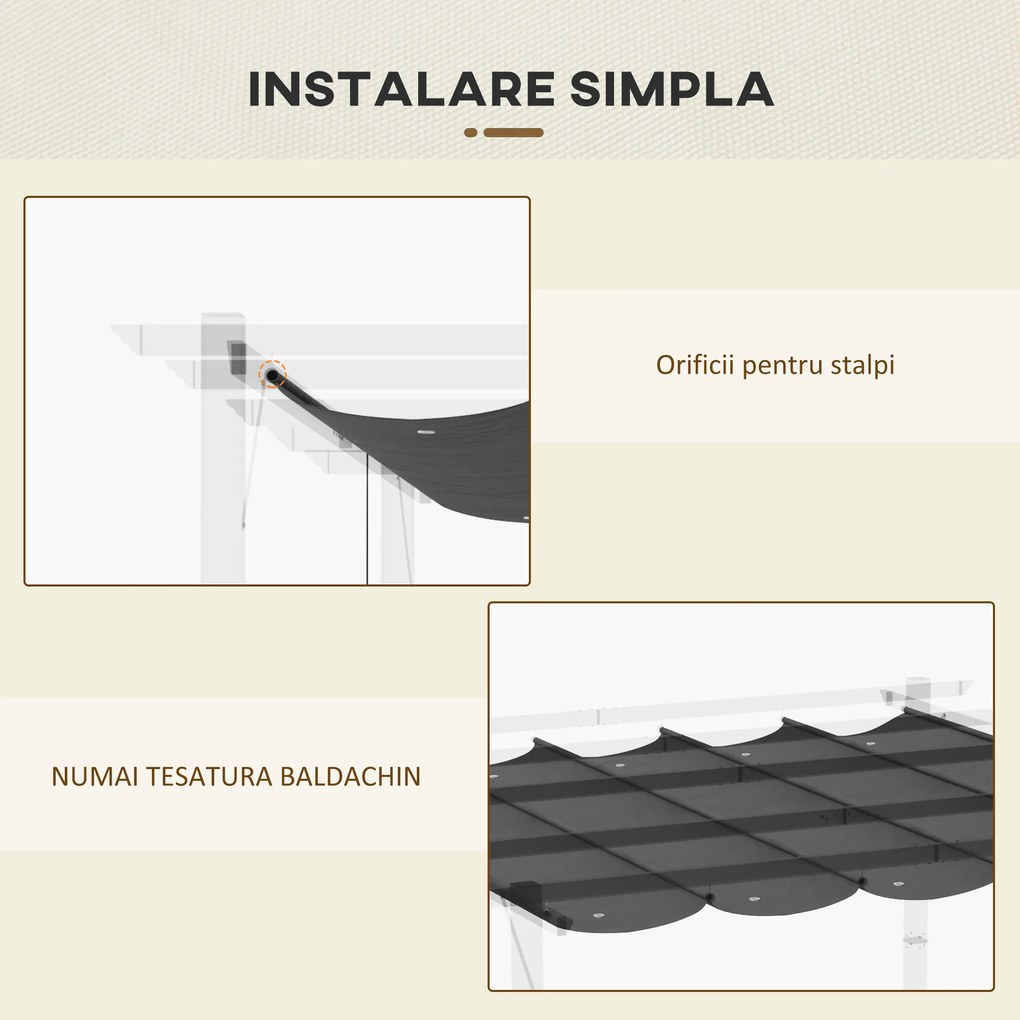 Outsunny Copertina retractabila pentru pergola, Copertina de rezerva din material textil pentru pergola de 3 x 3 (m), gri inchis | AOSOM RO