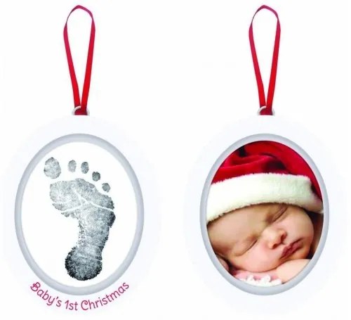 Pearhead - Kit rama foto ovala cu amprenta din cerneala Baby's First Christmas