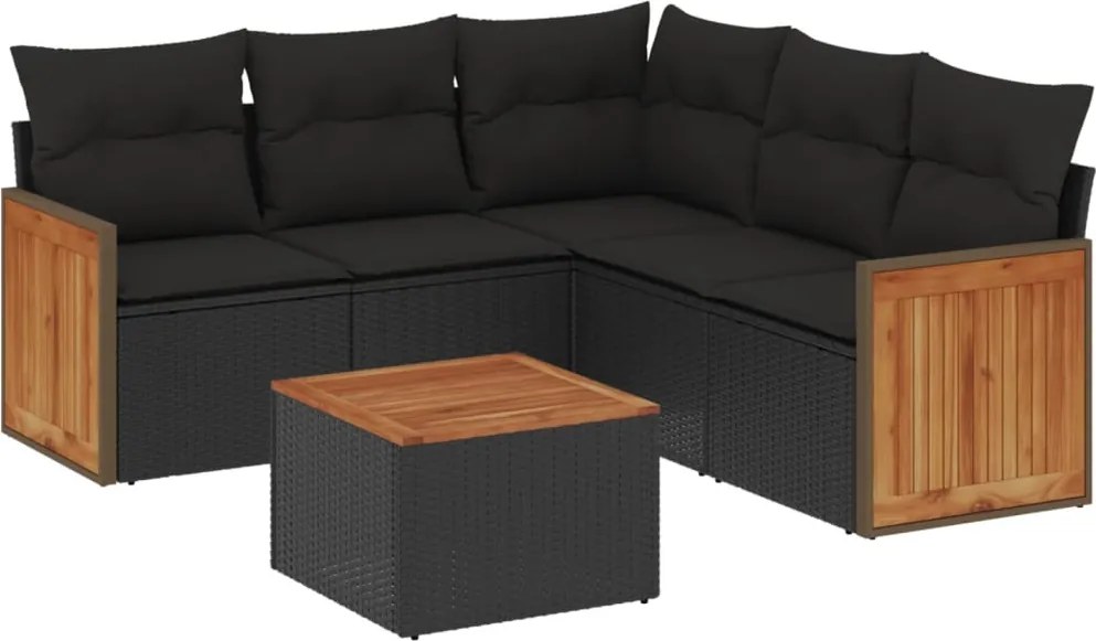vidaXL Set mobilier de grădină cu perne, 6 piese, negru, poliratan