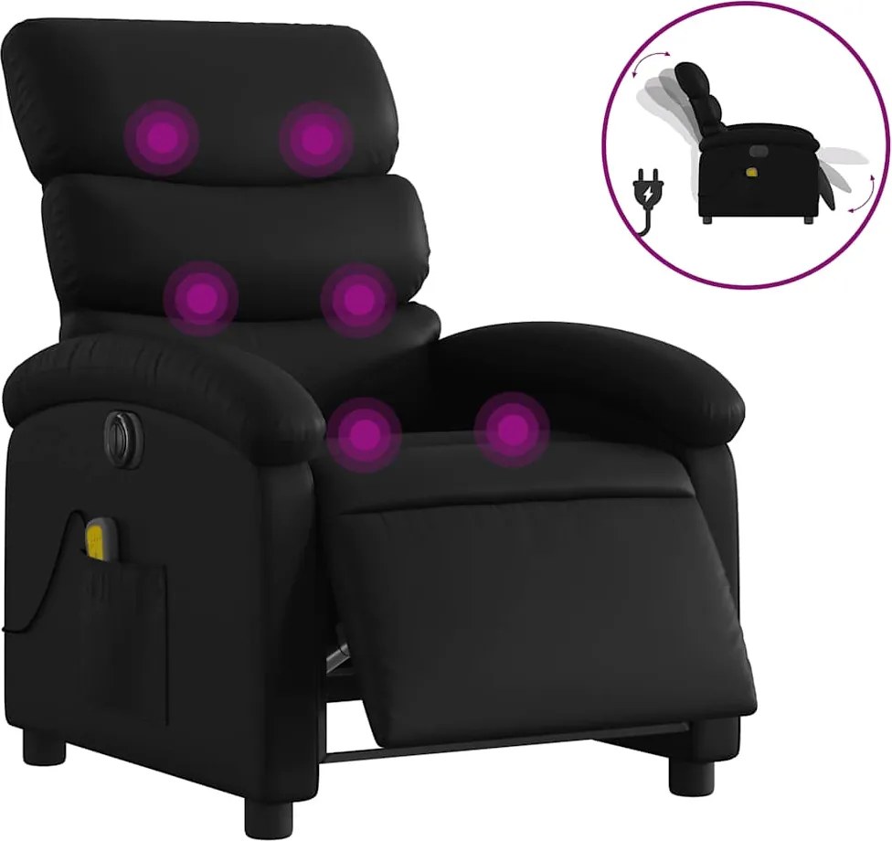 vidaXL Fotoliu electric de masaj rabatabil, negru, piele ecologică