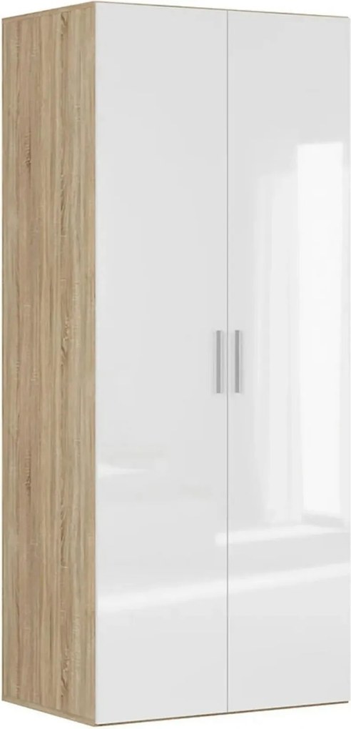 Dulap FLEX, stejar sonoma/alb lucios, PAL, cu 2 usi, 100x66x240 cm