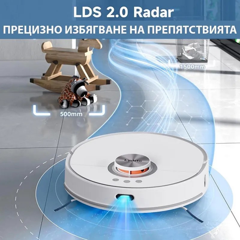 Robot aspirator Xiaomi Lydsto W2, 50W, 5000 Pa, 0.35 L, Statie autogolire, Wi-Fi, Sistem anti-cadere, Functie de programare, HEPA, Alb