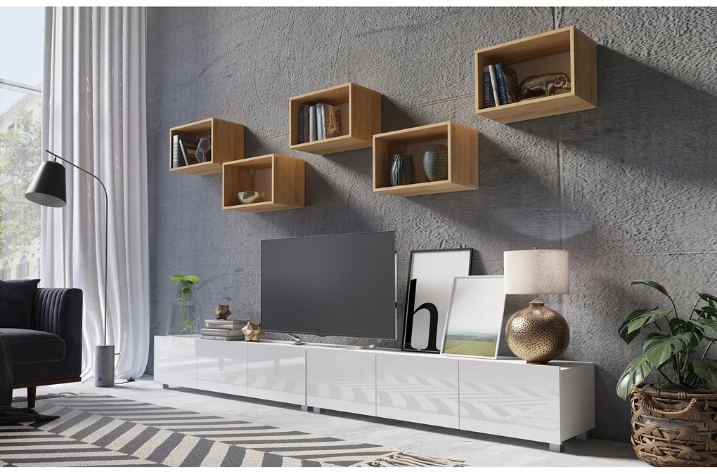 Mobilier living Calabria C32 WHITE (Alb + Stejar auriu) (fără iluminat). 1051574