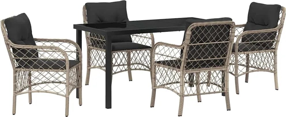 vidaXL Set de masă pentru grădină cu pernă 5 pcs Gri deschis poliratan
