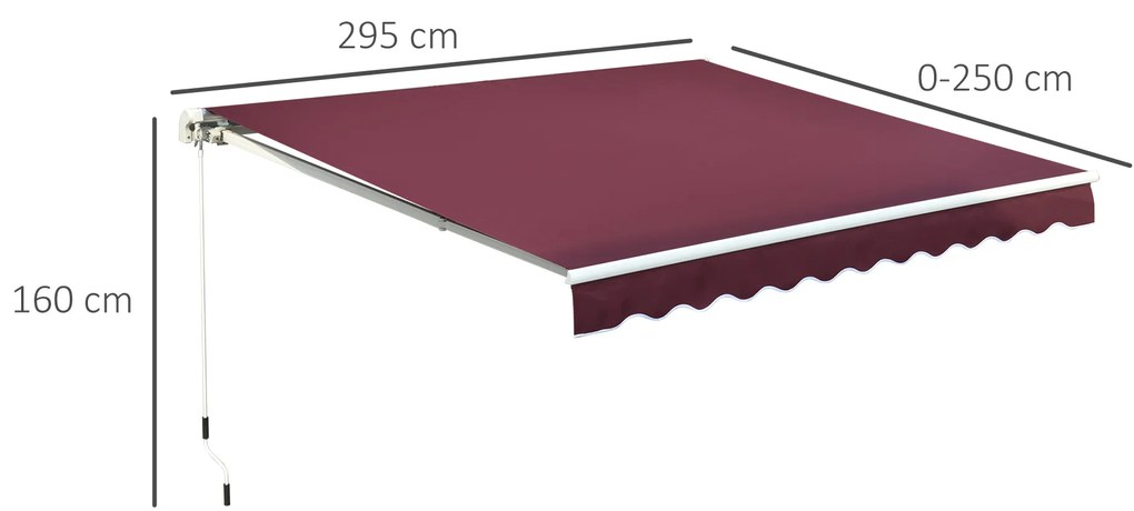 Copertina de Soare pentru Exterior Reglare cu Manivela, din Aluminiu si Poliester, 295x250cm, Rosu Inchis Outsunny | Aosom RO