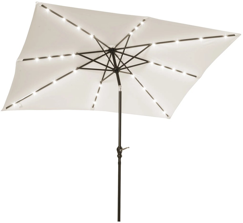 Outsunny Parasol de gradina parasol drept 3 x 2 m luminos rectangular inclinabil parasol LED solar otel poliester crem | Aosom Romania