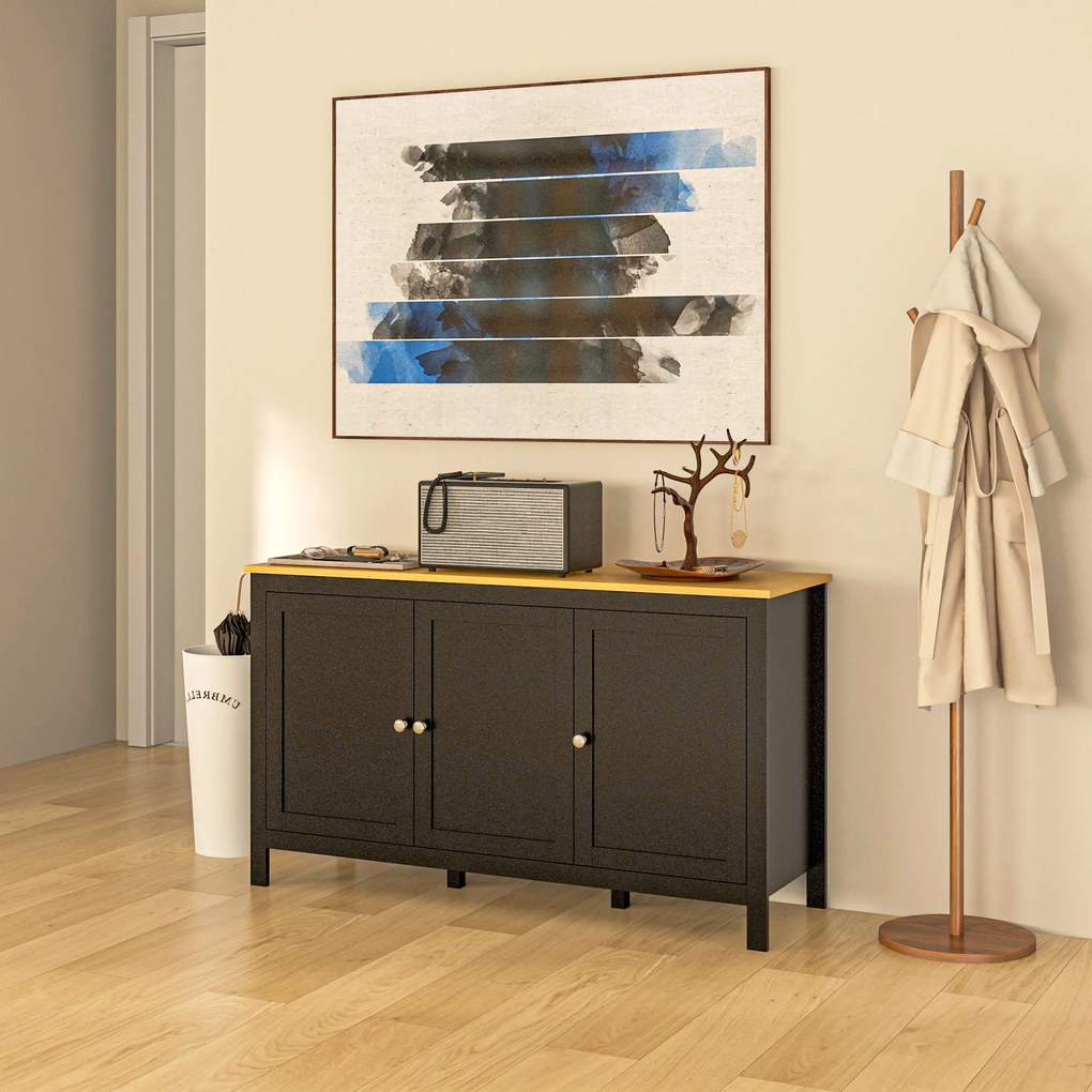 HOMCOM Dulap cu 2 Compartimente și 2 Rafturi Reglabile pe 3 Nivele, 120 x 40 x 70 cm, Negru și Lemn | Aosom Romania