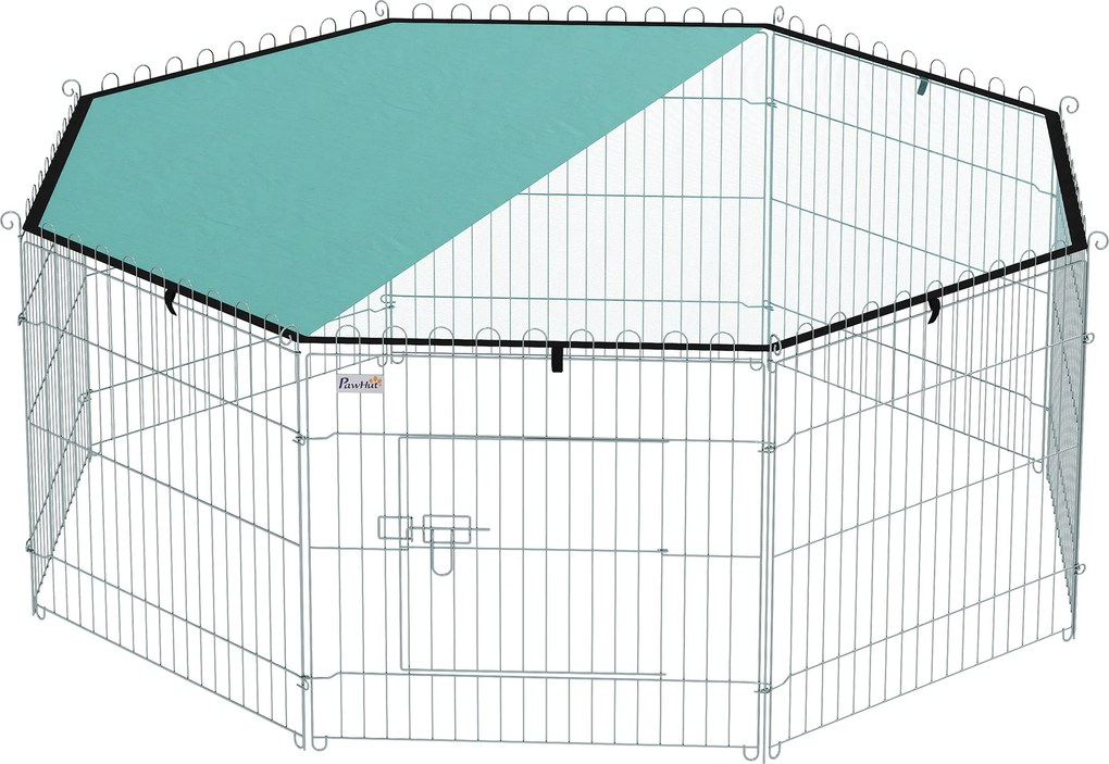 PawHut Parc pentru câini, țarc 8 panouri cu acoperiș, modular și pliabil, țarc portabil 60H cm cu ușă argintiu verde | Aosom Romania