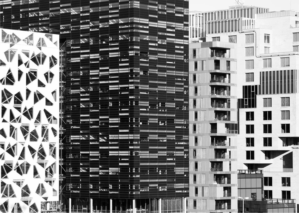 Tablou pe sticlă cu arhitectura alb neagră (70x50 cm)